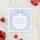 Blauw Gingham Coquette Strik Bruidsdouche Dessert Servet (Insitu)