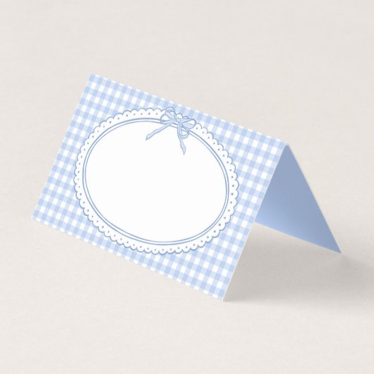 Blauw Gingham Coquette Strik Plakkaat Tafel Decora Kaart (Voorkant)