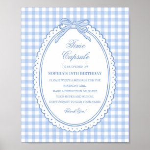 Blauw Gingham Coquette Strik Tijdscapsule Spel Poster