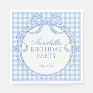 Blauw Gingham Coquette Strik Verjaardagsfeest Dess Servet
