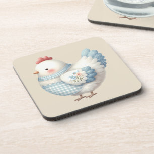 Blauw Gingham Cottage Kip Bier Onderzetter