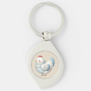 Blauw Gingham Cottage Kip Sleutelhanger