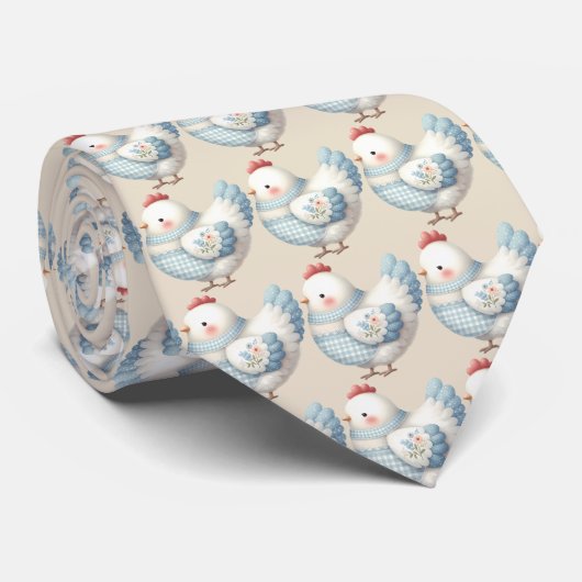 Blauw Gingham Cottage Kip Stropdas (Opgerold)