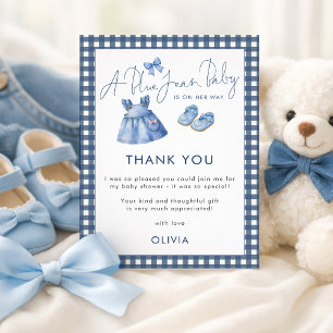 Blauw Gingham Dank Je Meisje Baby Shower Kaart