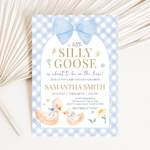 Blauw Gingham Dwaze Gans Baby Shower Kaart