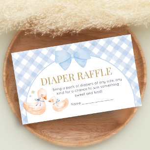 Blauw Gingham Dwaze Gans Baby Shower Luier Raffle Informatiekaartje