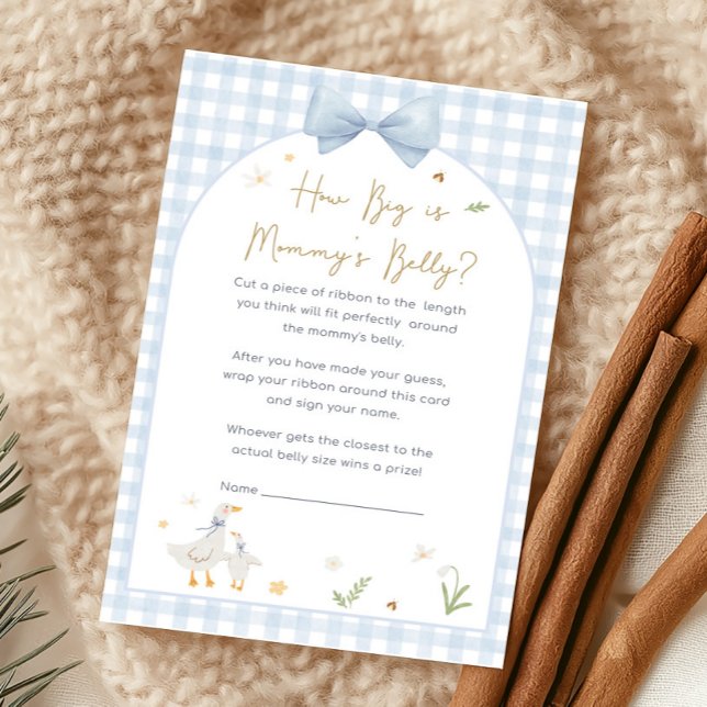 Blauw Gingham Dwaze Gans Babyshower Hoe Groot Spel (silly Goose Baby Shower Game)