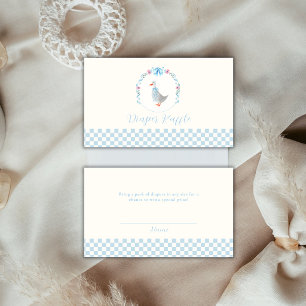 Blauw Gingham Dwaze Gans Luier Raffle Baby Borrel Informatiekaartje