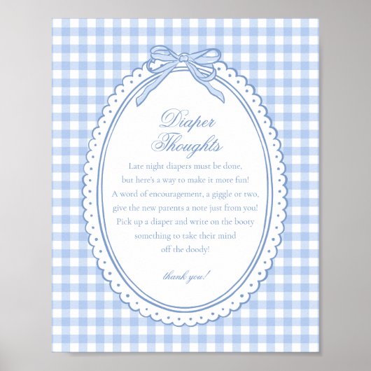 Blauw Gingham Flirterig Strik Luier Gedachten Baby Poster (Voorkant)