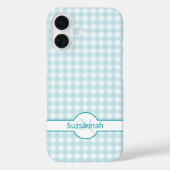 Blauw Gingham Geruit Monogram Aangepaste Case-Mate iPhone Case (Achterkant)