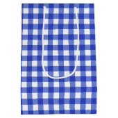 Blauw Gingham geruit Monogram Medium Gift Bag Medium Cadeauzakje (Achterkant)