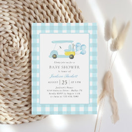 Blauw Gingham Golf Jongens Baby Borrel Kaart