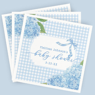 Blauw Gingham Hortensia Jongens Baby Shower Servet