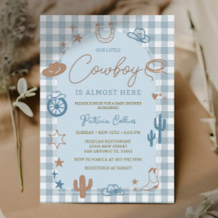 Blauw Gingham Kleine Cowboy Wilde Westen Baby Show Kaart