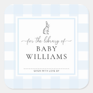 Blauw Gingham Konijn Voor De Bibliotheek Van Ex-Li Vierkante Sticker