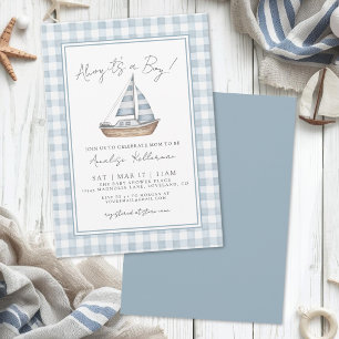 Blauw Gingham Maritieme Baby Shower Kaart