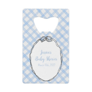 Blauw Gingham met Strik Flesopener Kredietkaart Flessenopener