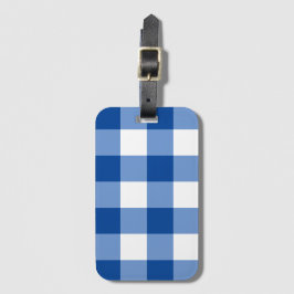 Blauw gingham patroon bagagelabel