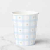 Blauw Gingham Patroon Bloemen Cartoon Party Suppli Papieren Bekers (Achterkant)