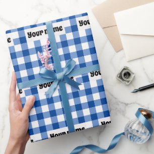 Blauw gingham patroon cadeaupapier