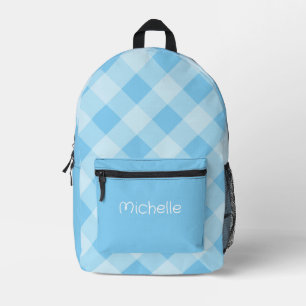 Blauw Gingham Patroon Gepersonaliseerde Naam Bedrukte Rugzak