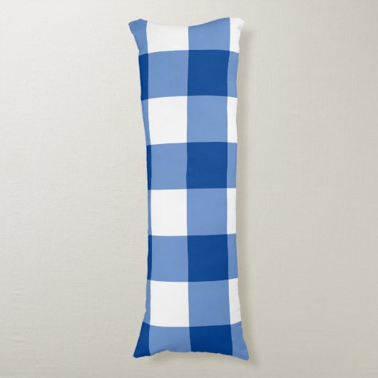 Blauw gingham patroon lichaamskussen (Voorkant Verticaal)