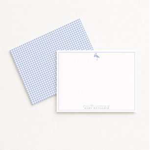 Blauw Gingham Patroon Ooievaar Kraamkamer Notitiek Kaart
