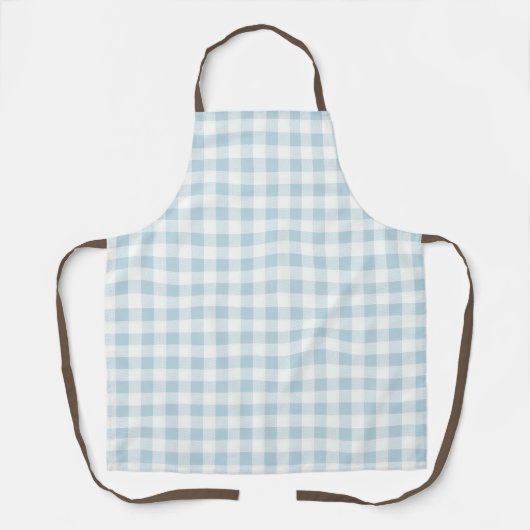 Blauw Gingham-patroon over heel Schort (Voorkant)