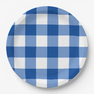 Blauw gingham patroon papieren bordje