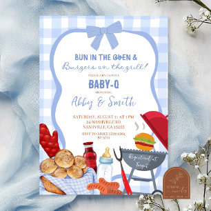 Blauw Gingham Plaid BabyQ baby shower uitnodiging