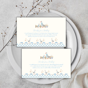 Blauw Gingham Preppy Gans Boeken Voor Babyfeestje Informatiekaartje
