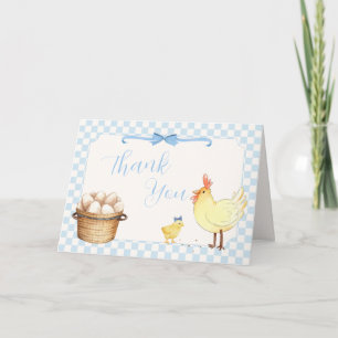 Blauw Gingham Preppy Kuiken Jongen Baby Shower Bedankkaart