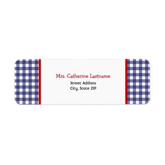Blauw Gingham & Rood Adreslabel Sticker (Voorkant)