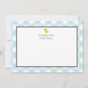 Blauw Gingham Rubber Duckie Baby Shower Bedankkaart