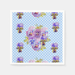 Blauw Gingham Shabby Chic bloem Servet Doekjes