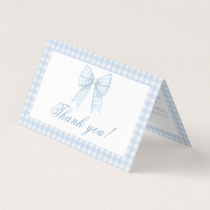 Blauw Gingham Strik Baby Jongen Shower Bedankt Kaa Kaart