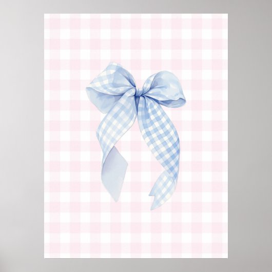 Blauw Gingham Strik Muurkunst Poster (Voorkant)