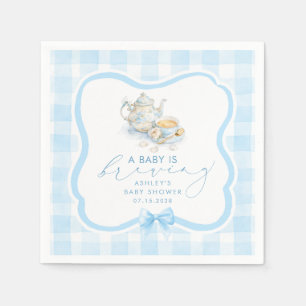 Blauw Gingham Thee Feest Jongens Baby Shower Servet