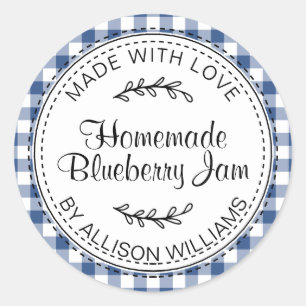 Blauw Gingham Thuisgemaakte Bosbessenjam Etiket