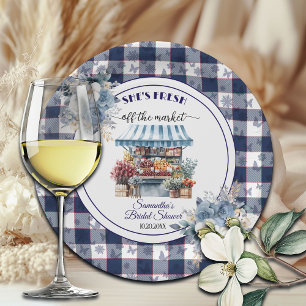 Blauw Gingham Uit de Markt Bloem Bruidsdouche Papieren Bordje