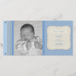 Blauw Gingham Vintage Geboorteaankondiging Aankondiging