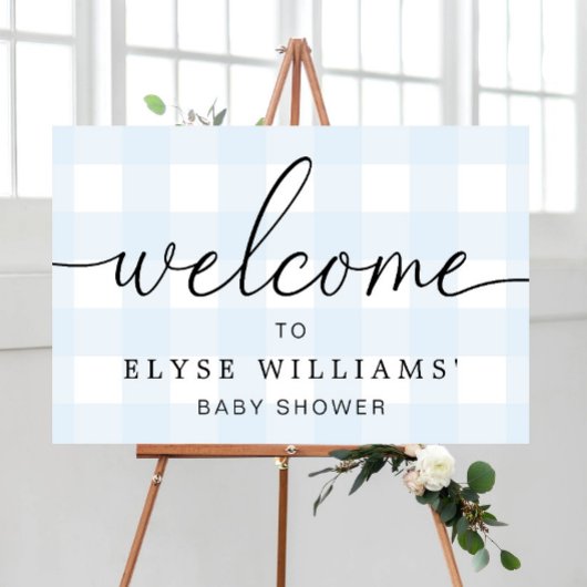 Blauw Gingham Welkomstbord Poster