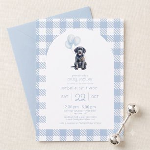 Blauw Gingham Zwarte Lab Puppy Honden Baby Shower Kaart