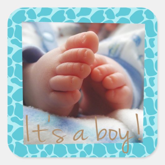 Blauw giraf patroon voor baby jongen aankondiging vierkante sticker (Voorkant)