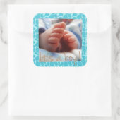 Blauw giraf patroon voor baby jongen aankondiging vierkante sticker (Tas)