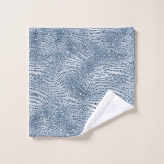 Blauw Glam Glitter Zebra Print Bad Handdoek (Wasdoekje)