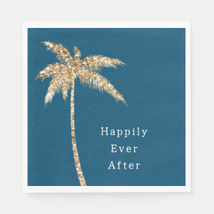 Blauw Glam Goud Glitter Palm Tree Servet