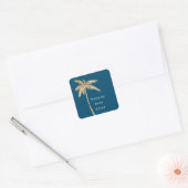 Blauw Glam Goud Glitter Palm Tree Vierkante Sticker (Envelop)