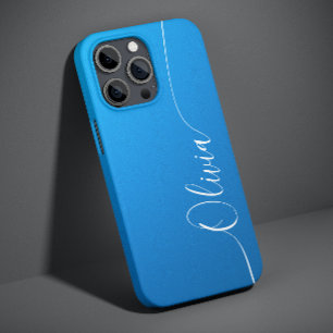 Blauw Glans Wit Elegante Calligrafie Schrift Naam Case-Mate iPhone 14 Hoesje