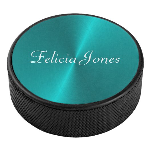 Blauw glanzend faux metal monogram hockey puck (3/4)